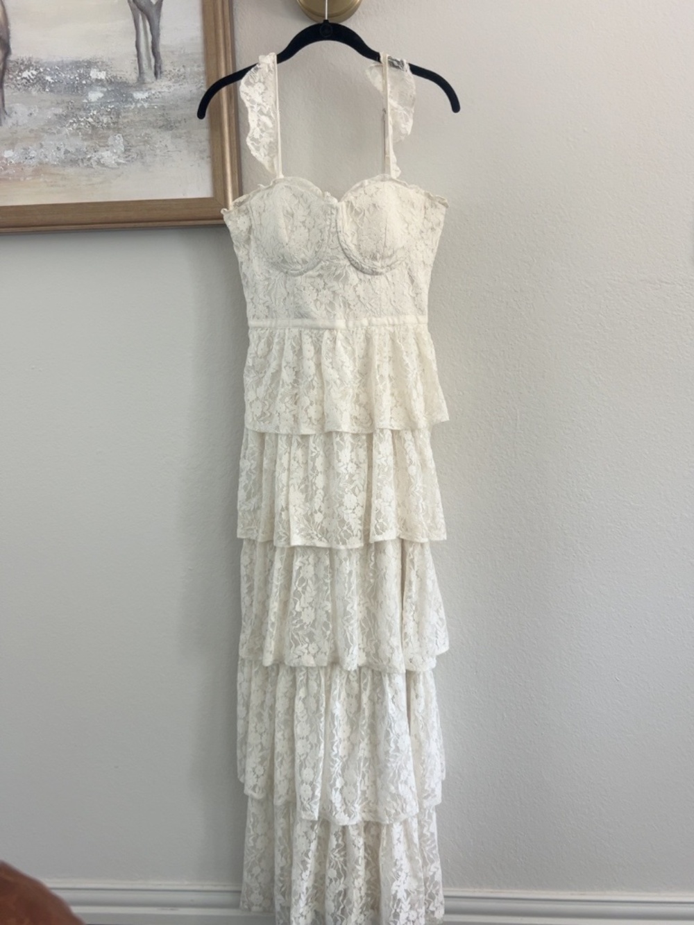 Altar’d State Ivory Lace Tiered Maxi Dress Size L Corset Bust